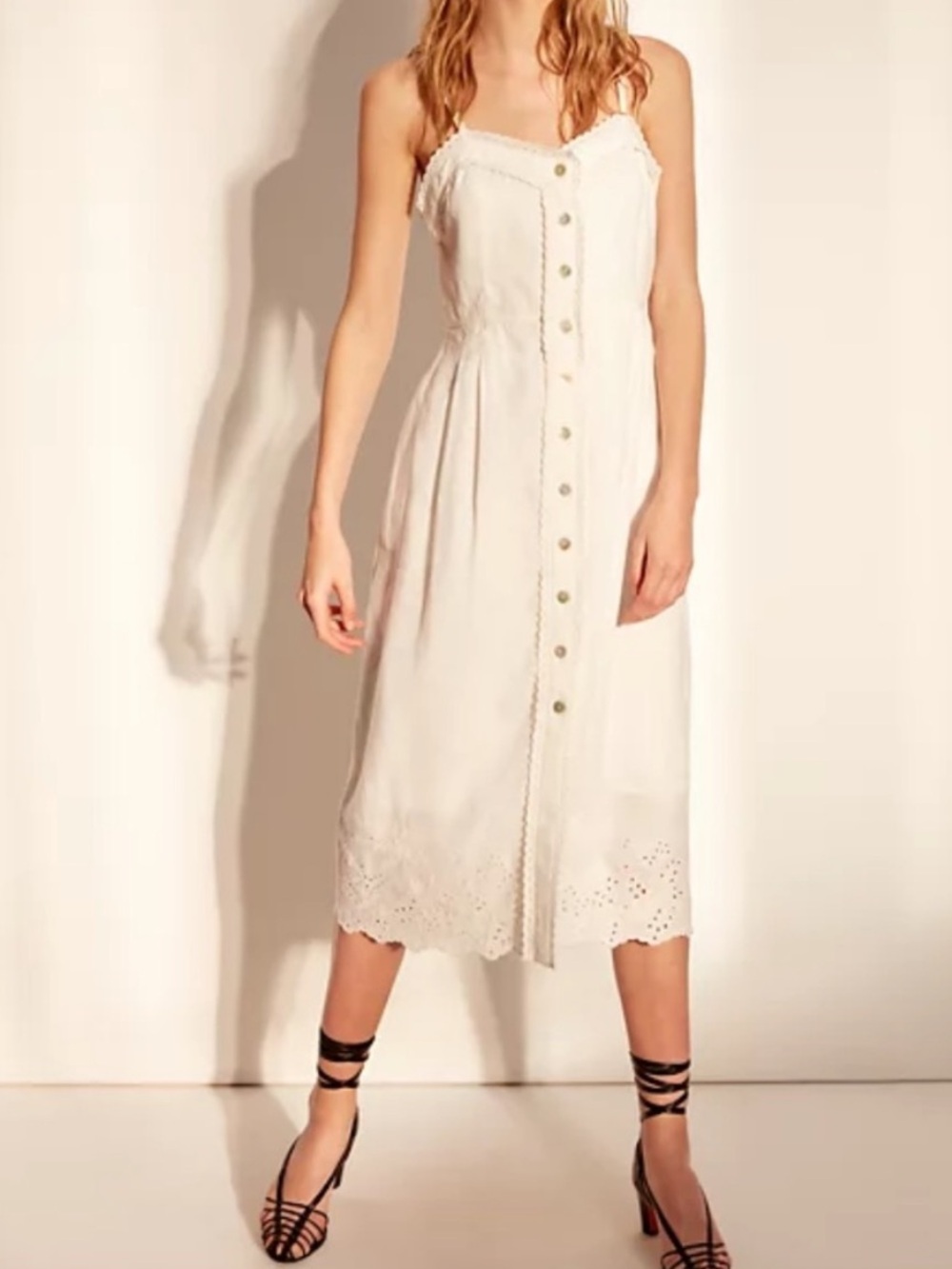NWT Wilfred La Boheme Meera 100% Linen Midi Dress Eyelet Front Button Prairie